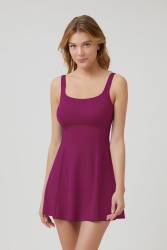 Siyah Yuvarlak Yaka Şortlu Elbise Mayo - Thumbnail