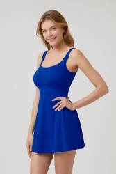 Siyah Yuvarlak Yaka Şortlu Elbise Mayo - Thumbnail