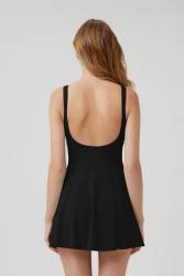 Siyah Yuvarlak Yaka Şortlu Elbise Mayo (1)