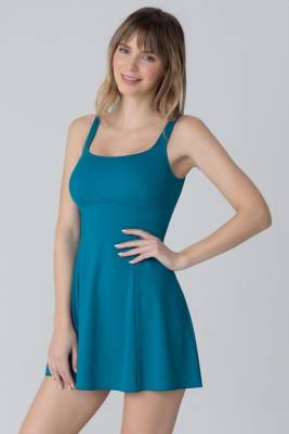 Siyah Yuvarlak Yaka Şortlu Elbise Mayo - 5