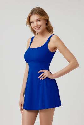 Siyah Yuvarlak Yaka Şortlu Elbise Mayo - 17