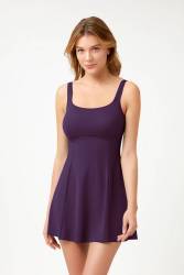 Siyah Yuvarlak Yaka Şortlu Elbise Mayo - 19