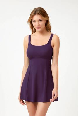 Siyah Yuvarlak Yaka Şortlu Elbise Mayo - 19