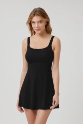 Siyah Yuvarlak Yaka Şortlu Elbise Mayo