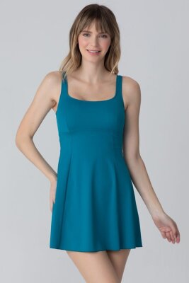 Siyah Yuvarlak Yaka Şortlu Elbise Mayo - 3