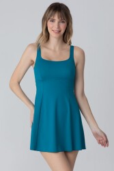 Siyah Yuvarlak Yaka Şortlu Elbise Mayo - 8