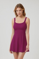 Siyah Yuvarlak Yaka Şortlu Elbise Mayo - 11