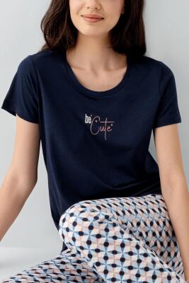 Kadın Cepli Desenli Pijama Takımı %50 Pamuk %50 Modal – Kısa Kollu, Rahat Kalıp - 7