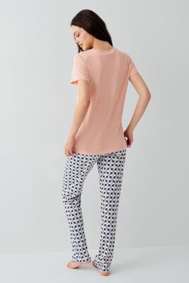Kadın Cepli Desenli Pijama Takımı %50 Pamuk %50 Modal – Kısa Kollu, Rahat Kalıp - 4