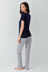 Kadın Cepli Desenli Pijama Takımı %50 Pamuk %50 Modal – Kısa Kollu, Rahat Kalıp - 8