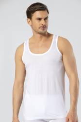 Süprem Dokuma Beyaz Erkek Atleti, %50 Modal %50 Pamuk - Thumbnail