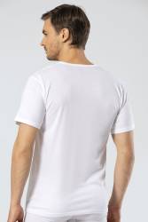 Süprem Dokuma V Yaka Beyaz Erkek Fanila, %50 Modal %50 Pamuk - Thumbnail