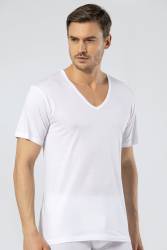 Süprem Dokuma V Yaka Beyaz Erkek Fanila, %50 Modal %50 Pamuk