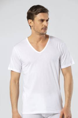 Cacharel - Süprem Dokuma V Yaka Beyaz Erkek Fanila, %50 Modal %50 Pamuk (1)