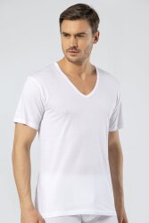 Süprem Dokuma V Yaka Beyaz Erkek Fanila, %50 Modal %50 Pamuk