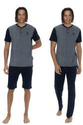U.S. Polo %100 Pamuk 3'lü Pijama Seti, Üst pijama, Alt Pijama, ve Şort Takım - 1