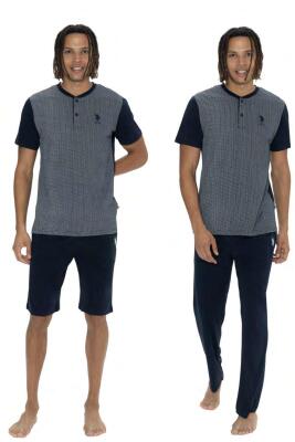 U.S. Polo %100 Pamuk 3'lü Pijama Seti, Üst pijama, Alt Pijama, ve Şort Takım - 1