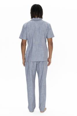 U.S. Polo Assn. - U.S. Polo %100 Pamuk Dokuma, Düğmeli Erkek Pijama Takım, Cep Detaylı (1)