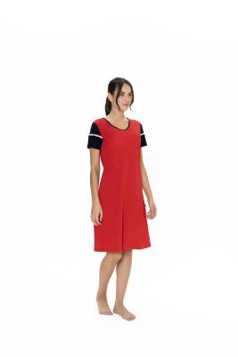 Us Polo %100 Pamuk, Kadın Geniş V Yaka, Kısa Kol, Midi Gecelik - 7