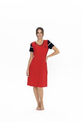 Us Polo %100 Pamuk, Kadın Geniş V Yaka, Kısa Kol, Midi Gecelik - 5