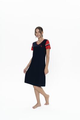 Us Polo %100 Pamuk, Kadın Geniş V Yaka, Kısa Kol, Midi Gecelik - 3