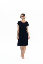 Us Polo %100 Pamuk, Kadın Geniş Yuvarlak Yaka, Beli Büzgülü, Kısa Kol, Midi Gecelik - Thumbnail