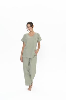U.S. Polo Assn. - Us Polo %100 Pamuk, Müslin Kumaş, Geniş V Yaka Yazlık Kadın Pijama Takım