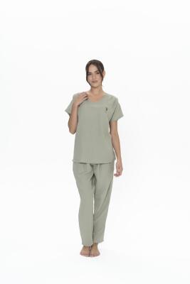 Us Polo %100 Pamuk, Müslin Kumaş, Geniş V Yaka Yazlık Kadın Pijama Takım - 2