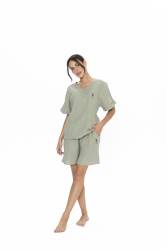 Us Polo %100 Pamuk, Müslin Kumaş, Geniş Yaka Yazlık T-shirt Şort Takım - Thumbnail