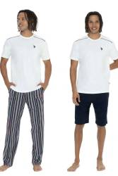 U.S. Polo %100 Pamuklu 3'lü Pijama Şort T-shirt Takım - Thumbnail