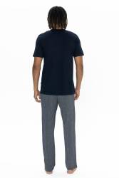 U.S. Polo %100 Pamuklu, Düğmeli Bisiklet Yaka T-shirt, Desenli Cepli Pijama Takım - Thumbnail
