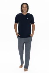 U.S. Polo %100 Pamuklu, Düğmeli Bisiklet Yaka T-shirt, Desenli Cepli Pijama Takım - 1