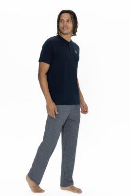 U.S. Polo %100 Pamuklu, Düğmeli Bisiklet Yaka T-shirt, Desenli Cepli Pijama Takım - 2