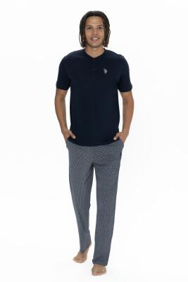 U.S. Polo %100 Pamuklu, Düğmeli Bisiklet Yaka T-shirt, Desenli Cepli Pijama Takım - 1