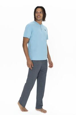 U.S. Polo %100 Pamuklu, Düğmeli Bisiklet Yaka T-shirt, Desenli Cepli Pijama Takım - 4