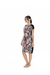 Us Polo %100 Pamuklu, Önü Çiçek Baskılı, Arkası Düz Lacivert, Beli İpli Gecelik - 3