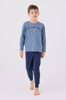 U.S. Polo Assn. - U.S. Polo Assn. %100 Pamuk Erkek Uzunkol Çocuk Pijama Takım