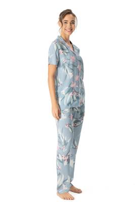 U.S. Polo Assn. - U.S. Polo Assn. %100 Viskon Kumaş Kadın Pijama Takım, Boydan Düğmeli Gömlek Pijama Takım (1)