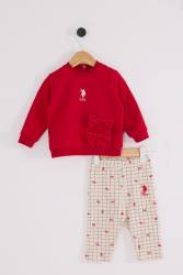 U.S. Polo Assn. 2 İplik Kırmızı Kız Bebek Alt Üst Takım - Thumbnail