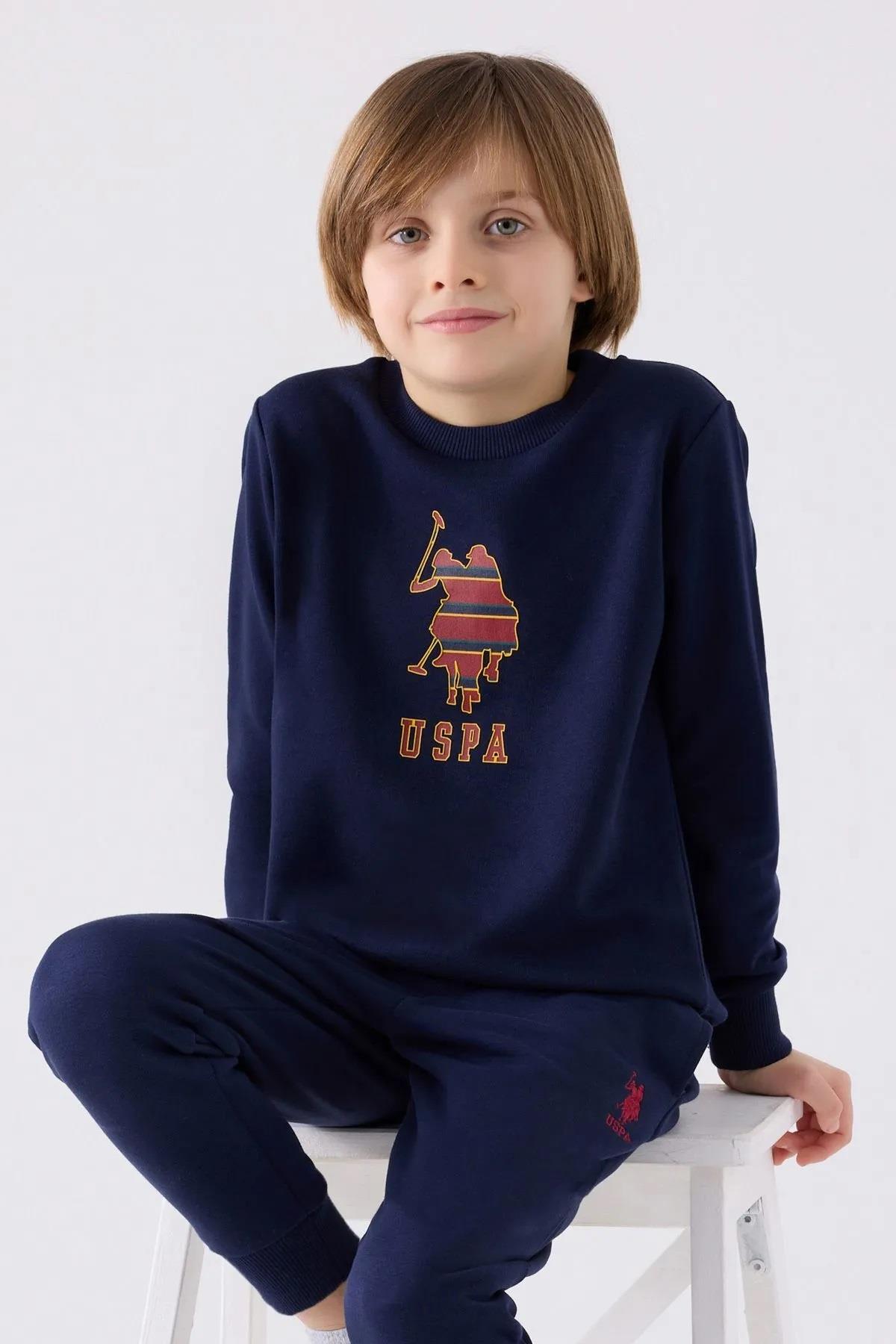 U.S. Polo Assn. 3 İplik Şardonlu Kışlık Erkek Çocuk Pijama Takım