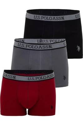 U.S. Polo Assn. - U.S. Polo Assn. 3'lü Erkek Boxer, Siyah Bordo Antrasit Erkek Boxer %95 Pamuk/Cotton %5 Elastan/Elasthane