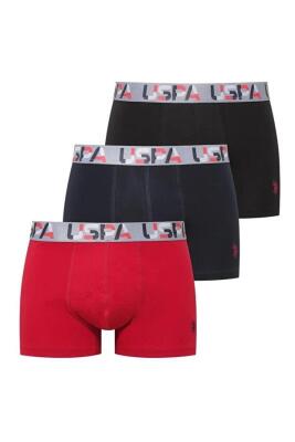 U.S. Polo Assn. 3'lü Erkek Boxer, Siyah Kırmızı Lacivert Erkek Boxer, %95 pamuk, %5 elastan - 1