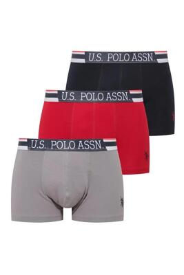 U.S. Polo Assn. 3'lü Modal Erkek Boxer, Gri Kırmızı Lacivert Erkek Boxer, %47 modal %47 pamuk, %6 elastan - 1