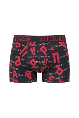 U.S. Polo Assn. 3'lü Pamuklu Likralı Erkek Boxer, Lacivert Kırmızı ve Baskılı, %95 pamuk %5 likra - 3