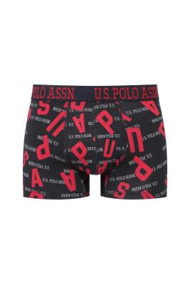 U.S. Polo Assn. 3'lü Pamuklu Likralı Erkek Boxer, Lacivert Kırmızı ve Baskılı, %95 pamuk %5 likra - 3