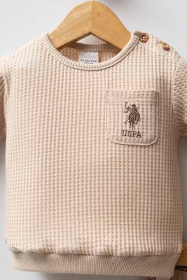 U.S. Polo Assn. - U.S. Polo Assn. Bej Erkek Bebek %100 Pamuklu Waffle Kumaş Alt Üst Takım (1)