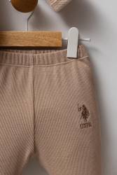 U.S. Polo Assn. Bej Erkek Bebek %100 Pamuklu Waffle Kumaş Alt Üst Takım - 3