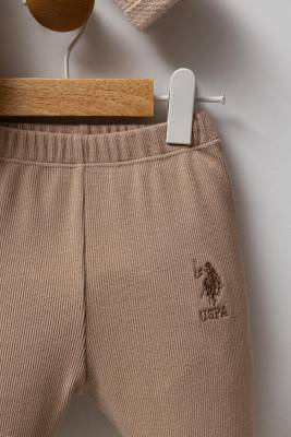 U.S. Polo Assn. Bej Erkek Bebek %100 Pamuklu Waffle Kumaş Alt Üst Takım - 3