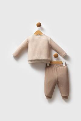 U.S. Polo Assn. Bej Erkek Bebek %100 Pamuklu Waffle Kumaş Alt Üst Takım - 4