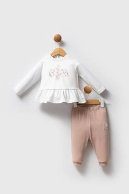 U.S. Polo Assn. - U.S. Polo Assn. Beyaz Kız Bebek Alt Üst Takım, %100 Pamuk